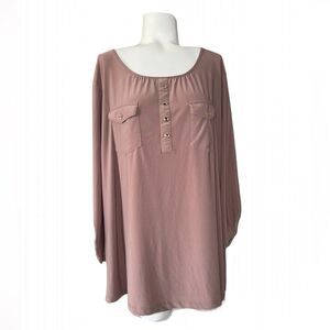 Perseption Taupe Mauve 3/4 Sleeve Relaxed Blouse 1X